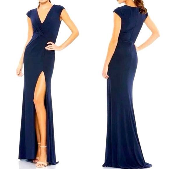 MAC DUGGAL 26504 V Neck Ruched Maxi Dress Size 6 New with Tag MSRP $398 - Picture 1 of 7